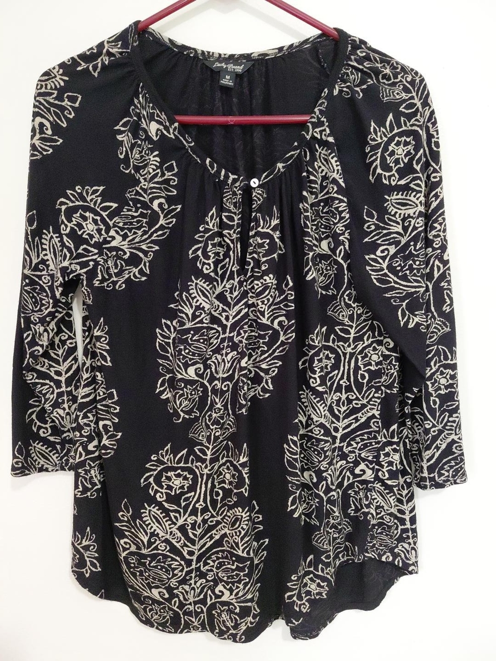 Lucky Brand Black Tunic with Cream Floral Print